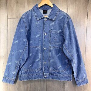 Air Jordan Flight Heritage Denim AOP Trucker Jacket Blue Men's Medium FN4649-436